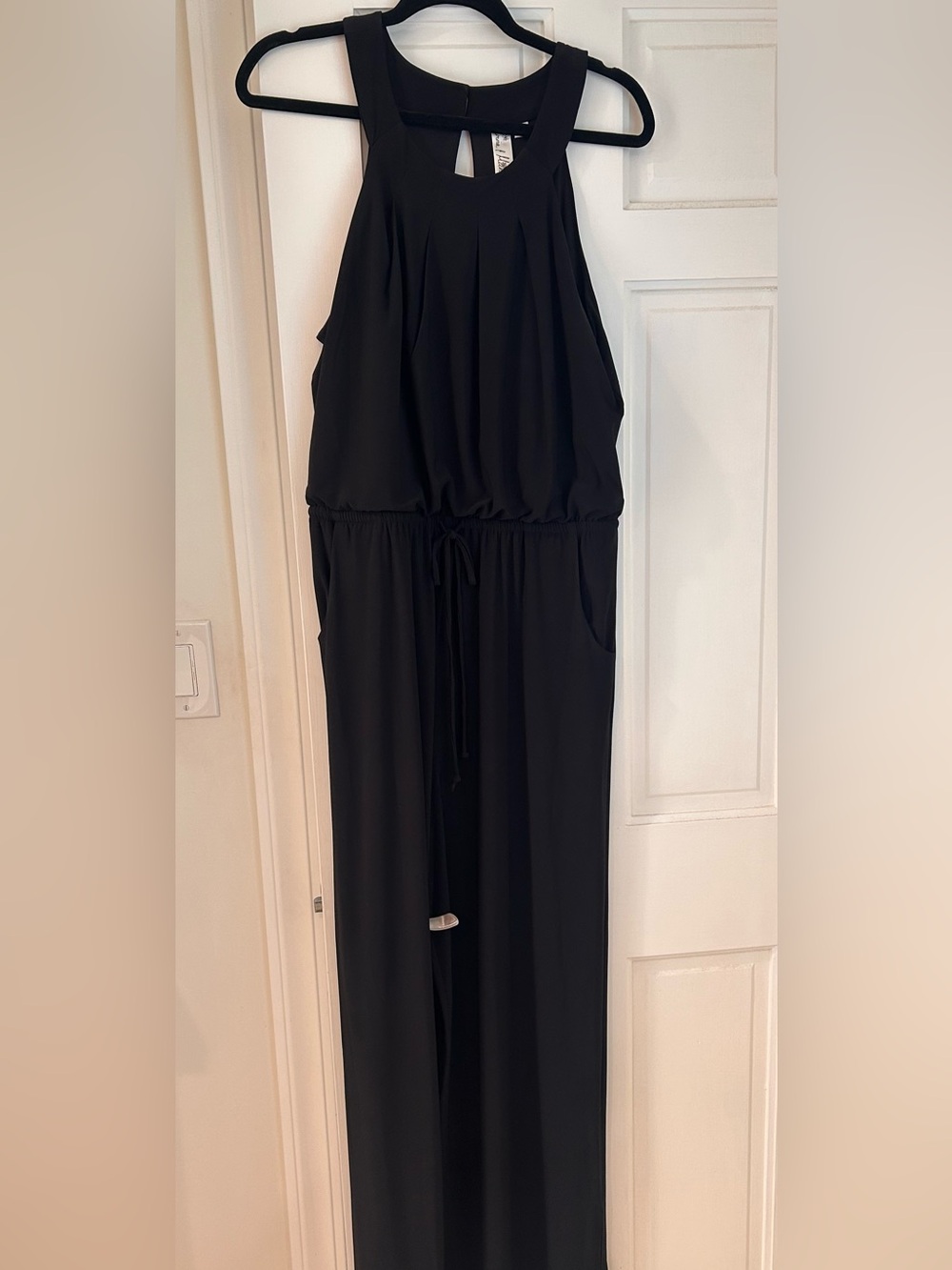 Black Sleeveless Drawstring Jumpsuit - Women